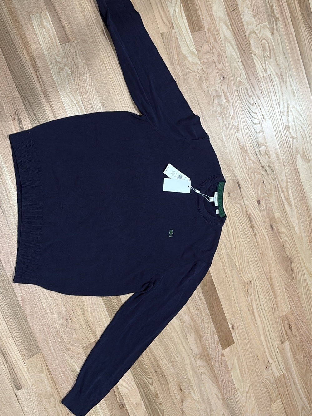Lacoste Men's Navy Crewneck Sweater with Green Logo Trim